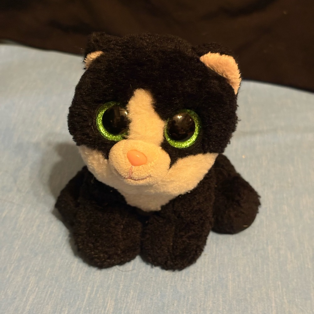 Ty Black and White Stuffed Animal with Green Eyes